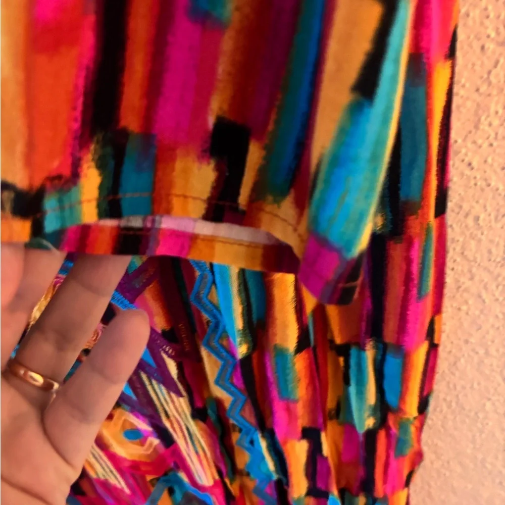 Savanna Jane Bohemian Shirt Maxi Dress Back Embroidery M